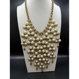 Stella & Dot Pearl Bib Necklace in Gold Tone Metal
